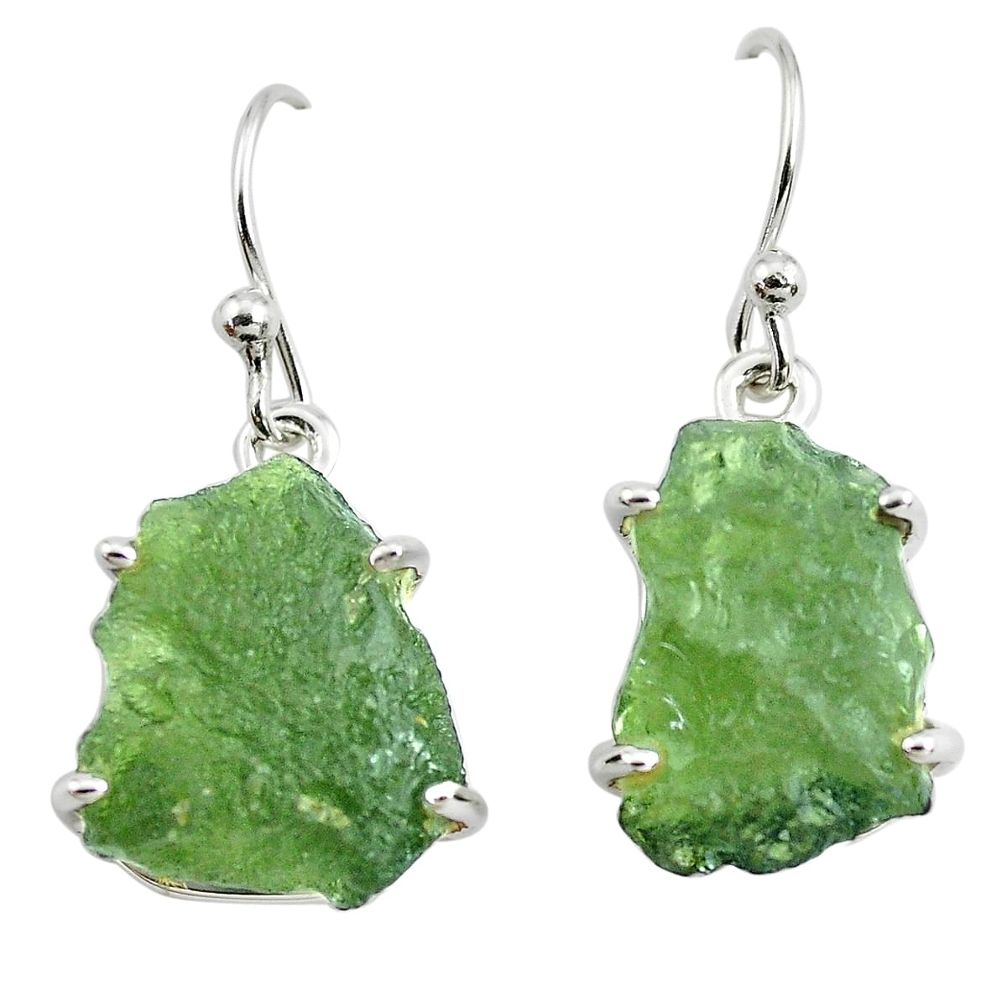 10.28cts natural green moldavite (genuine czech) 925 silver earrings p70997