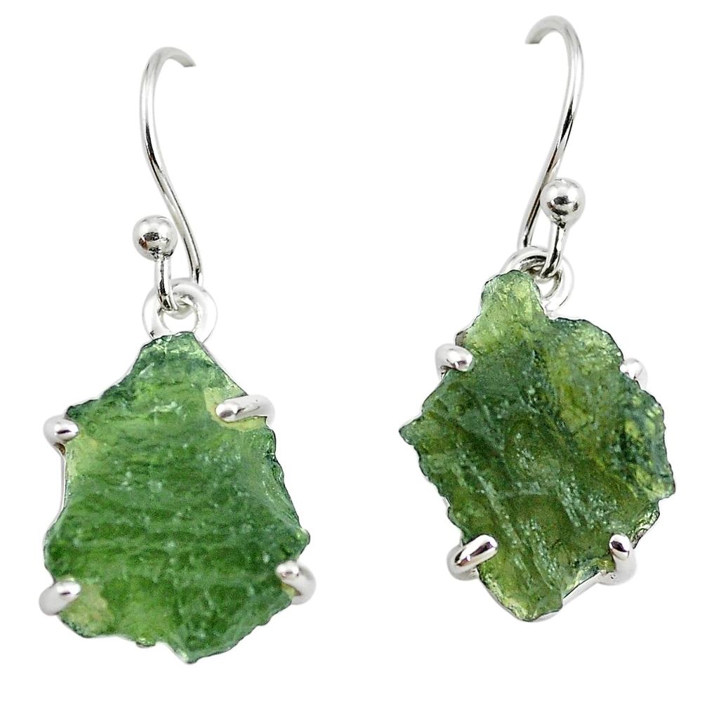 10.89cts natural green moldavite (genuine czech) 925 silver earrings p70998