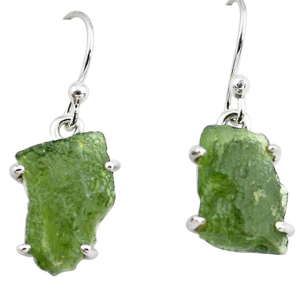 9.13cts natural green moldavite (genuine czech) 925 silver earrings p71001