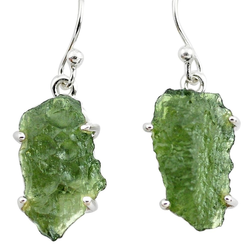 11.93cts natural green moldavite (genuine czech) 925 silver earrings p71002
