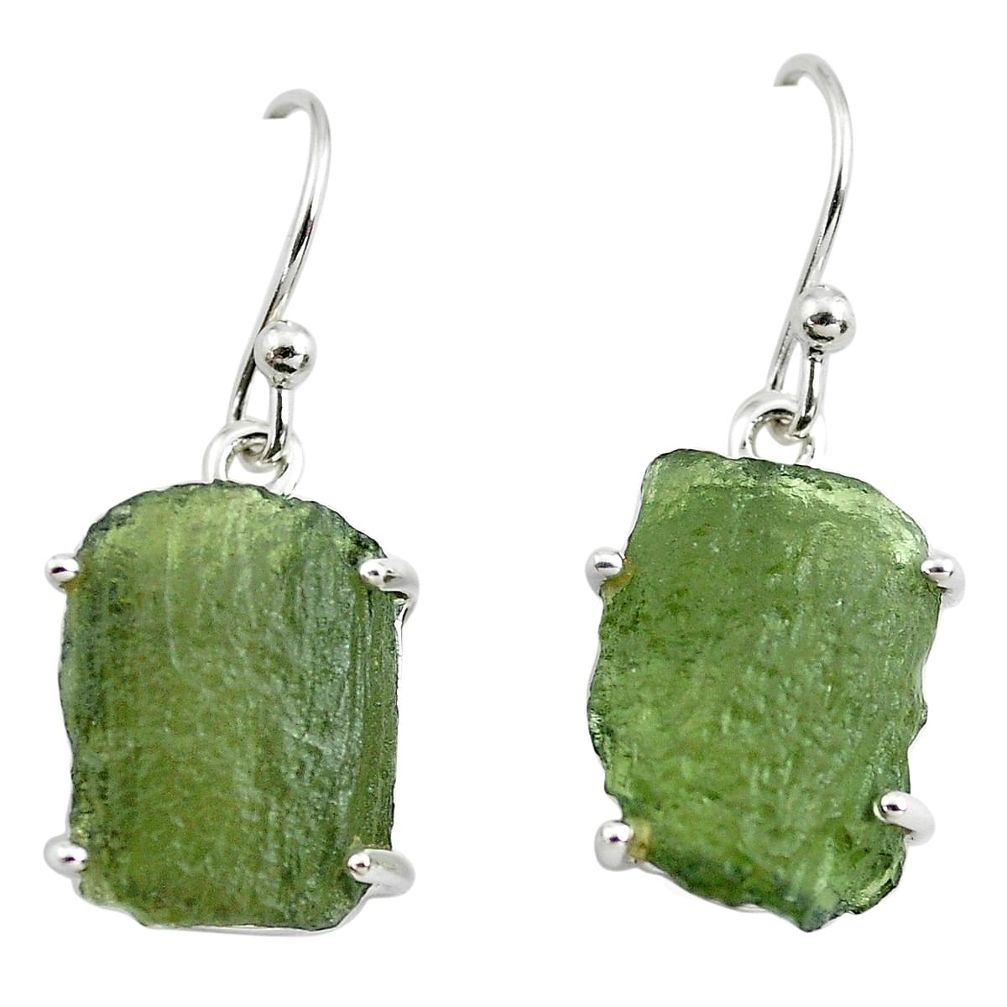 10.84cts natural green moldavite (genuine czech) 925 silver earrings p71007