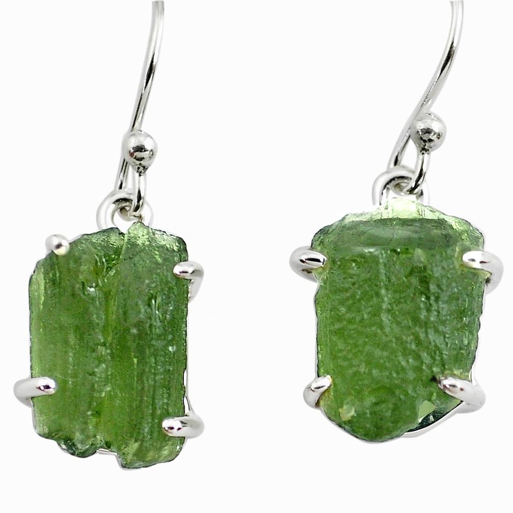 10.89cts natural green moldavite (genuine czech) 925 silver earrings p71011
