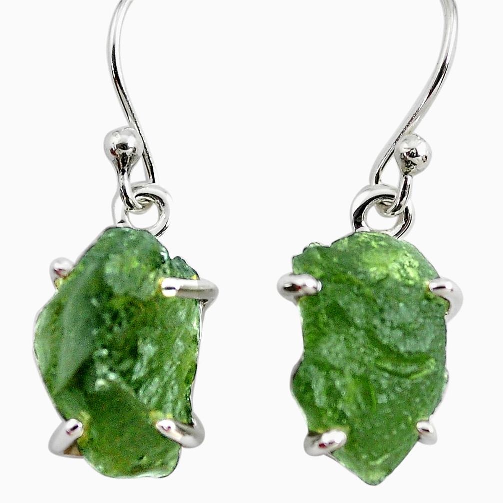 10.33cts natural green moldavite (genuine czech) 925 silver earrings p71015