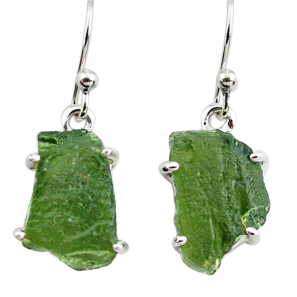 9.74cts natural green moldavite (genuine czech) 925 silver earrings p71018