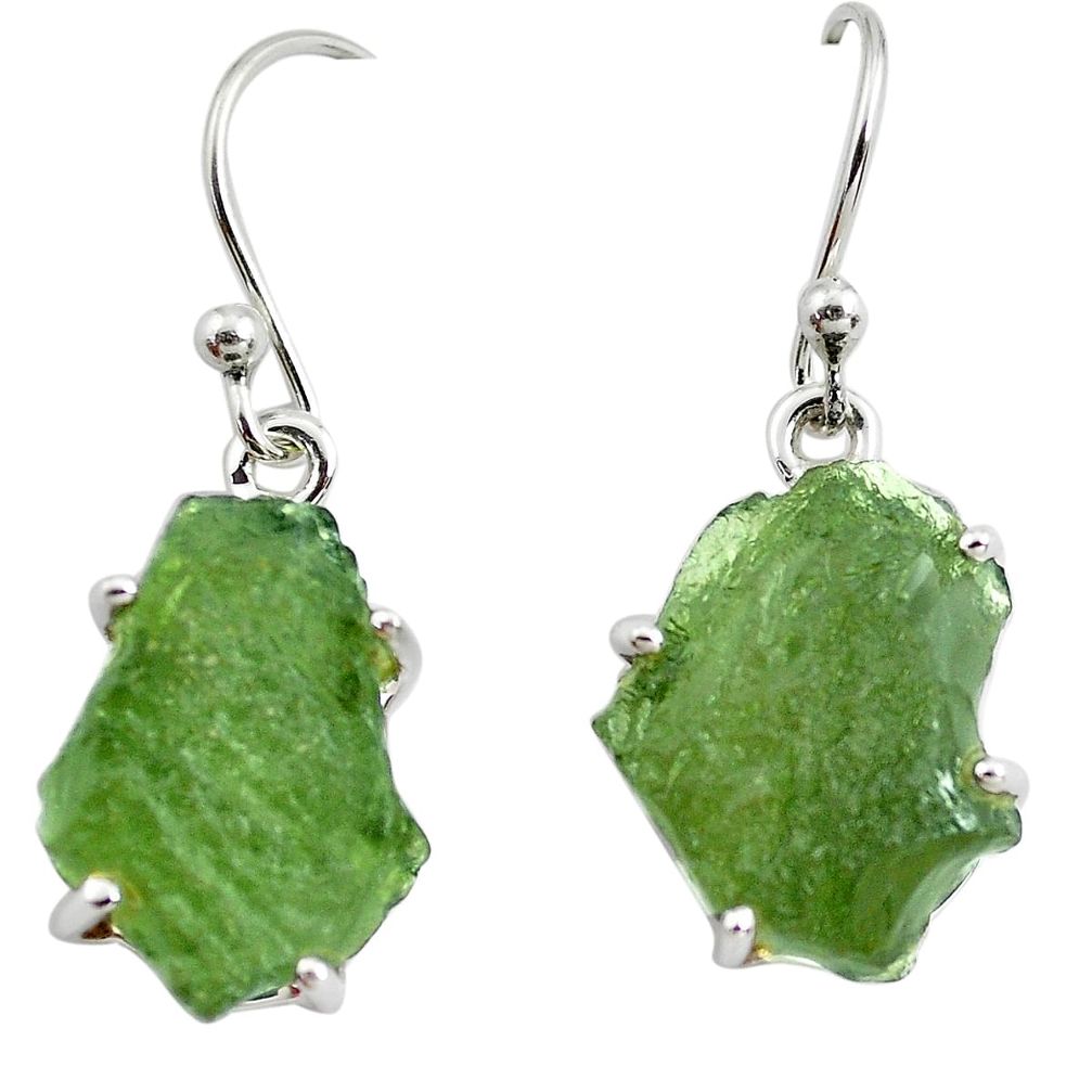 10.33cts natural green moldavite (genuine czech) 925 silver earrings p71020