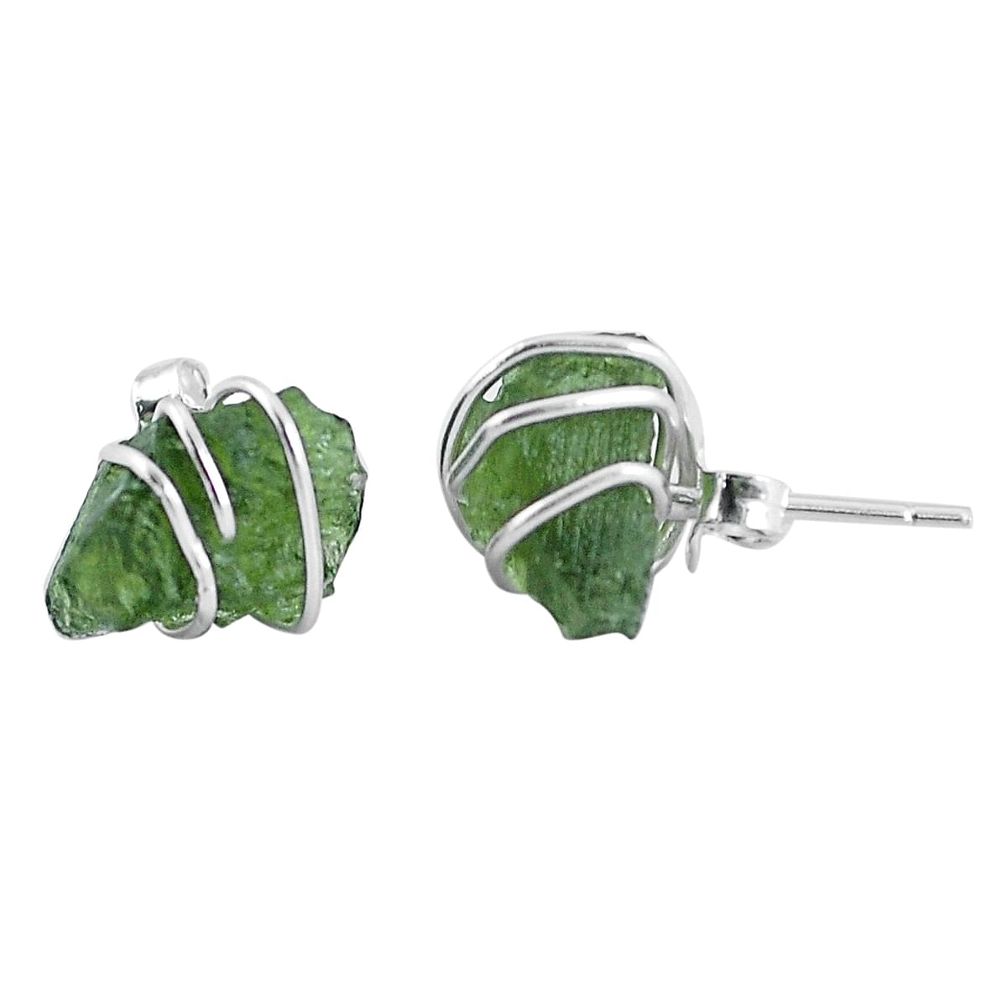 4.72cts natural green moldavite (genuine czech) 925 silver stud earrings p50346