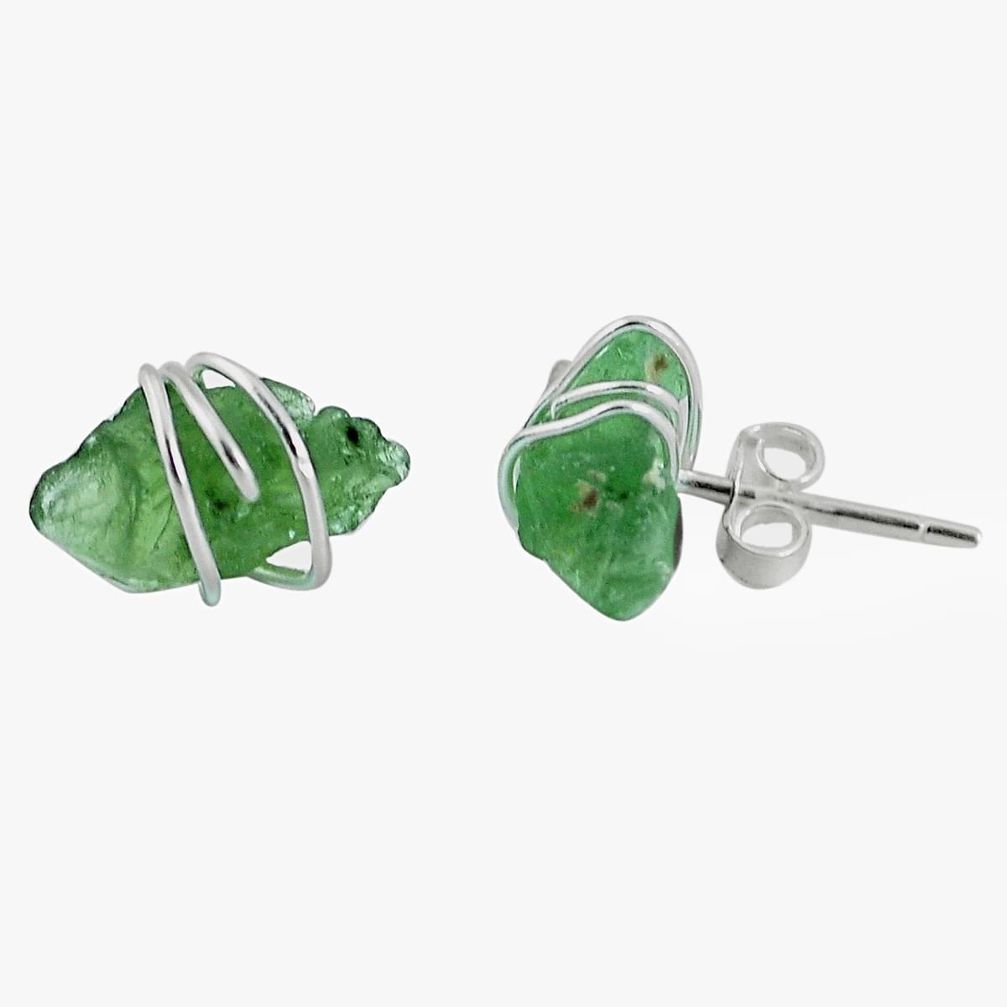 2.58cts natural green moldavite (genuine czech) 925 silver stud earrings p50347