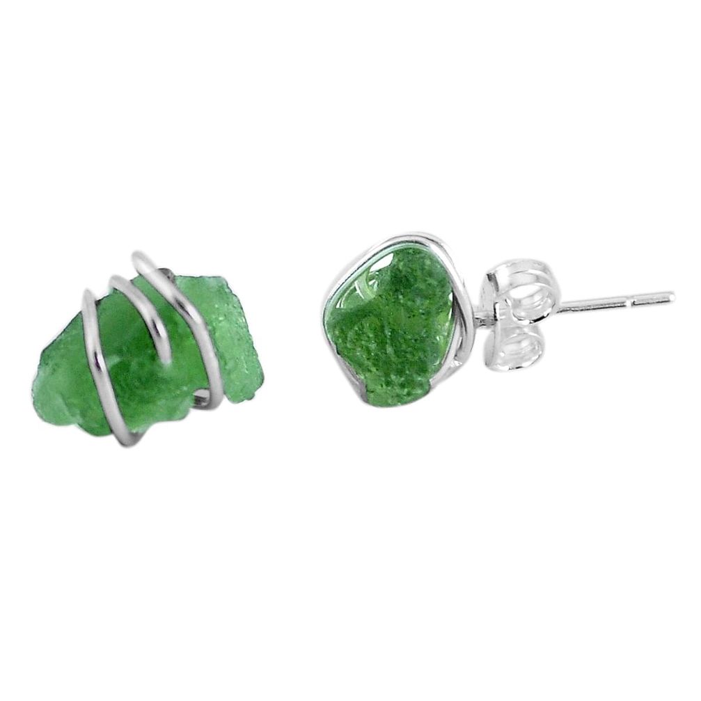 3.70cts natural green moldavite (genuine czech) 925 silver stud earrings p50360