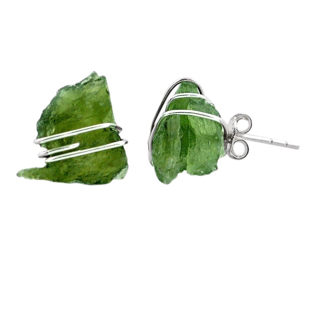 5.10cts natural green moldavite (genuine czech) 925 silver stud earrings p87242