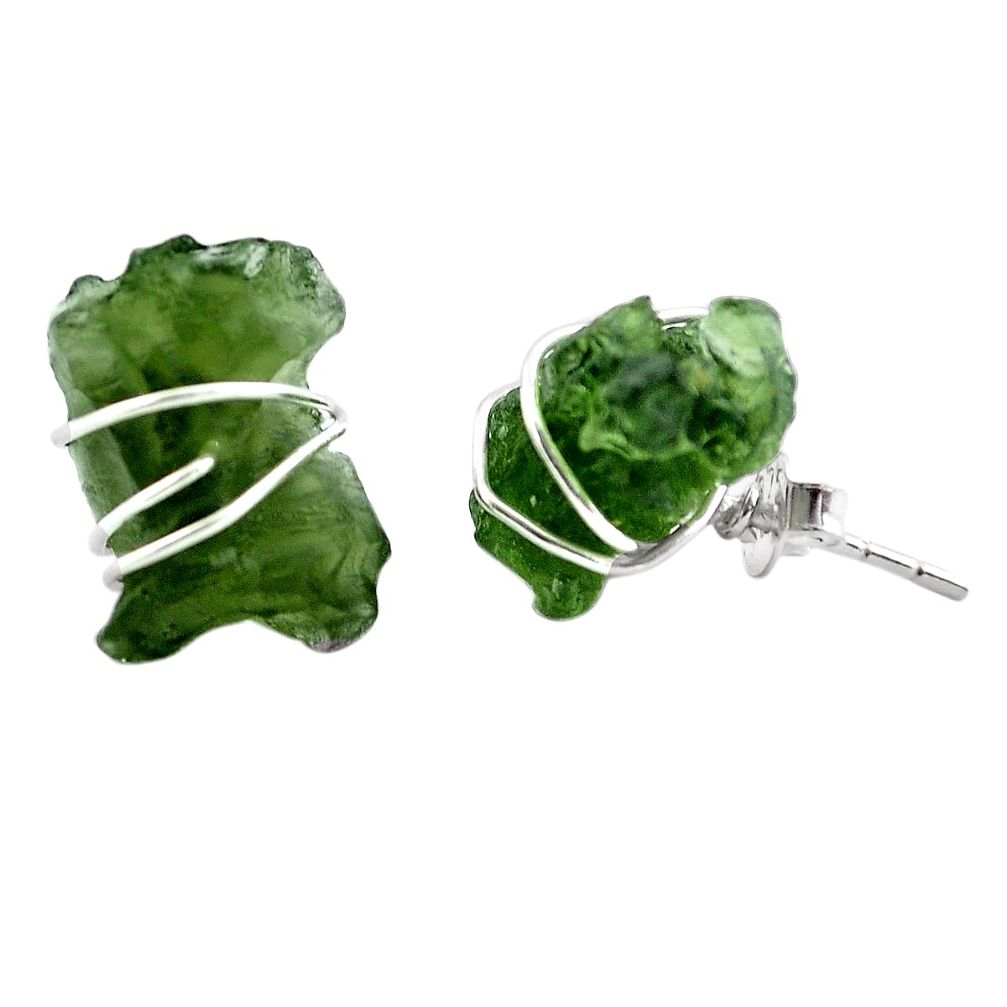 7.78cts natural green moldavite (genuine czech) 925 silver stud earrings p87245