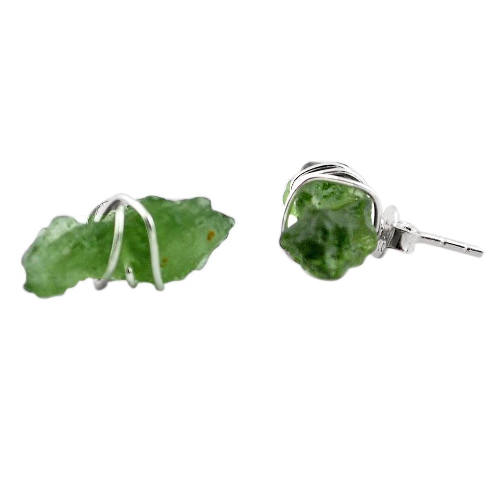 5.74cts natural green moldavite (genuine czech) 925 silver stud earrings p87248