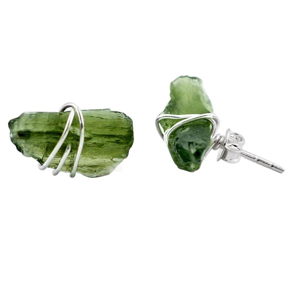 4.96cts natural green moldavite (genuine czech) 925 silver stud earrings p87251