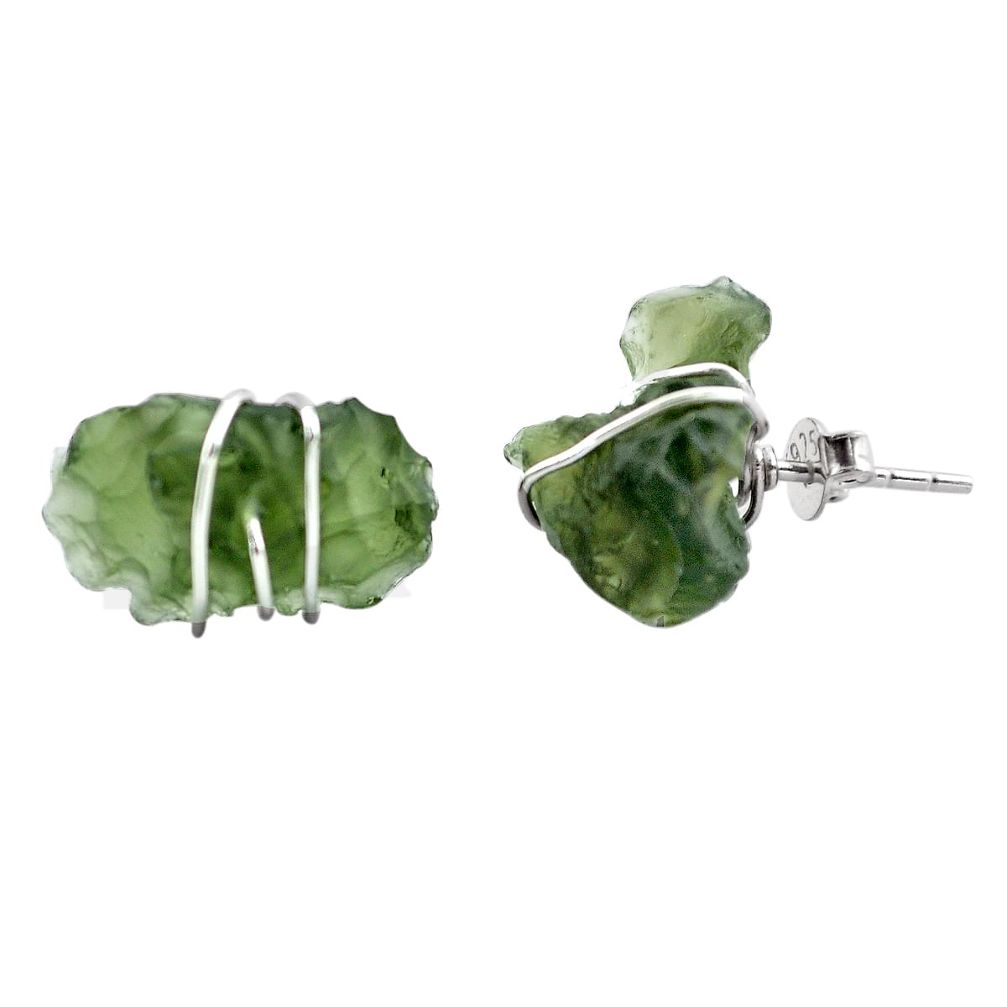 7.92cts natural green moldavite (genuine czech) 925 silver stud earrings p87255