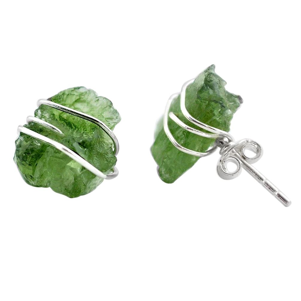 6.86cts natural green moldavite (genuine czech) 925 silver stud earrings p87260