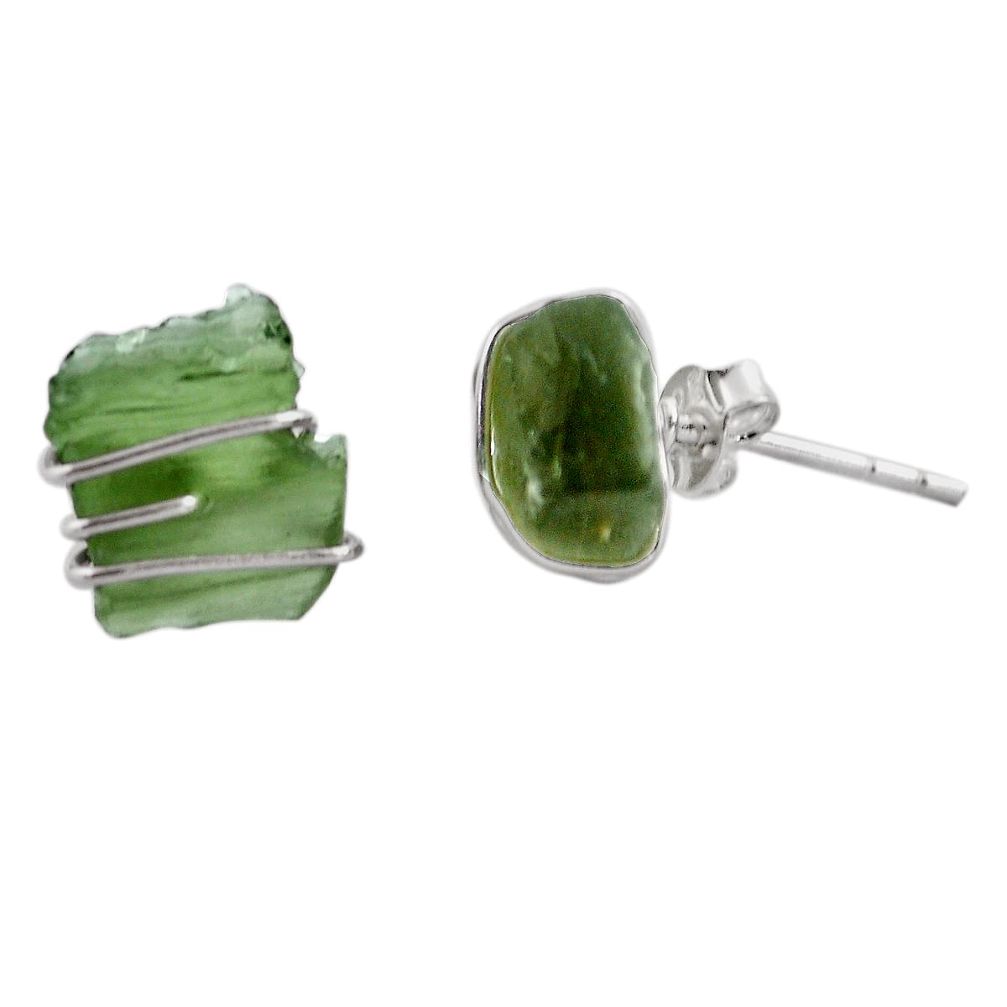 5.12cts natural green moldavite (genuine czech) 925 silver stud earrings p87263
