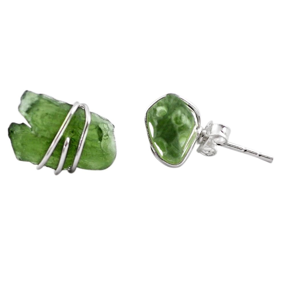 4.96cts natural green moldavite (genuine czech) 925 silver stud earrings p87268