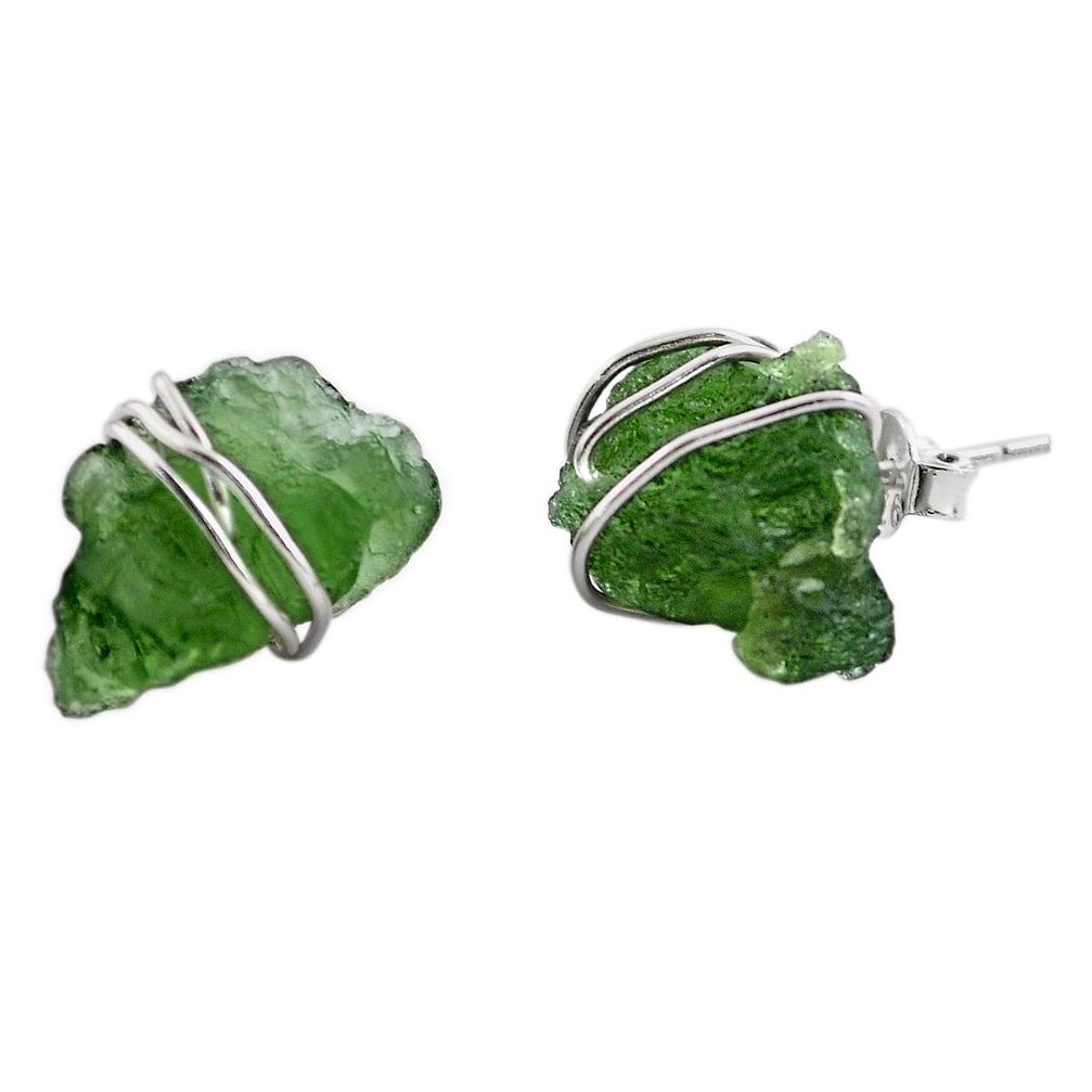 7.98cts natural green moldavite (genuine czech) 925 silver stud earrings p87269