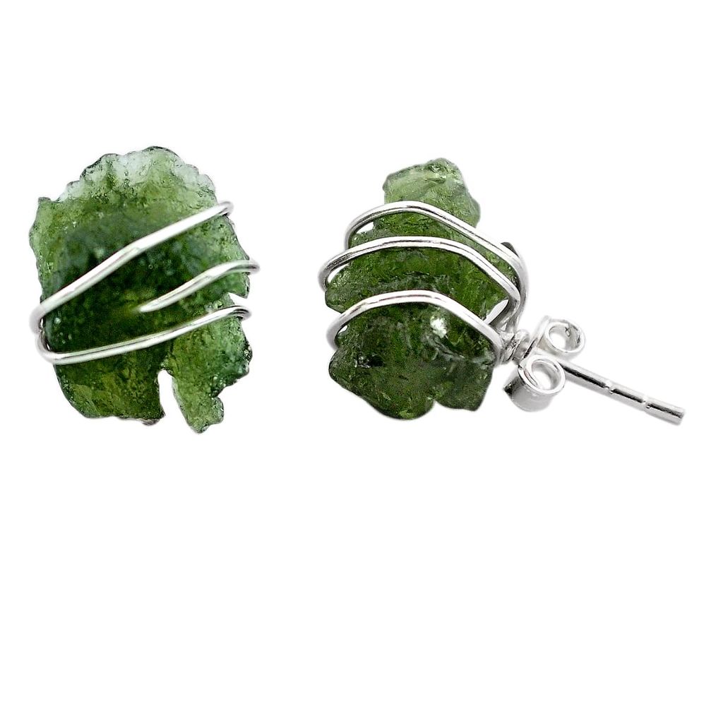 7.92cts natural green moldavite (genuine czech) 925 silver stud earrings p87271