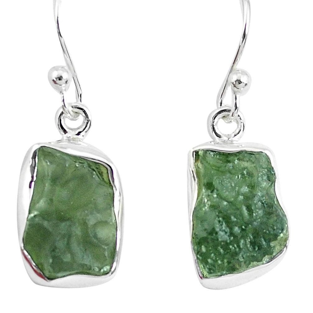 6.46cts natural green moldavite (genuine czech) silver dangle earrings p50330