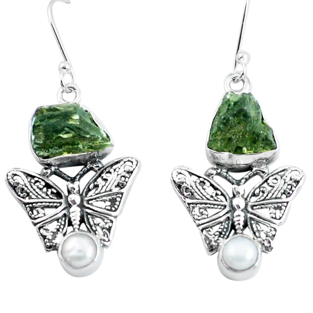 12.63cts natural green moldavite 925 silver butterfly earrings jewelry d31511