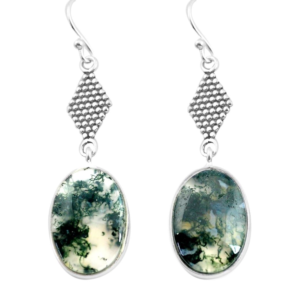 12.22cts natural green moss agate 925 sterling silver dangle earrings p72583