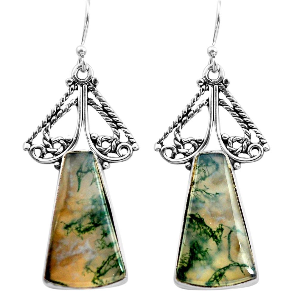 19.27cts natural green moss agate 925 sterling silver dangle earrings p72682