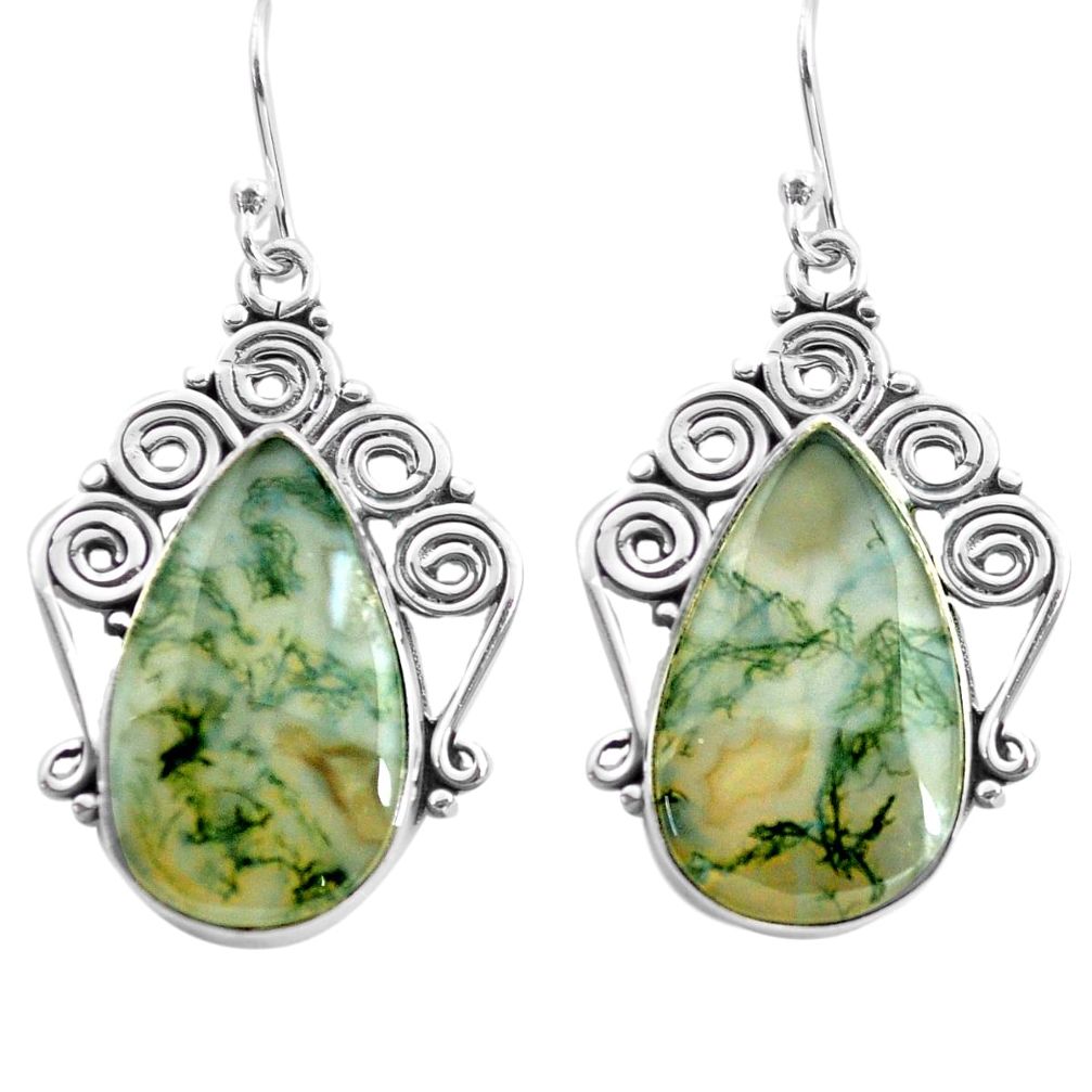 19.82cts natural green moss agate 925 sterling silver dangle earrings p72688