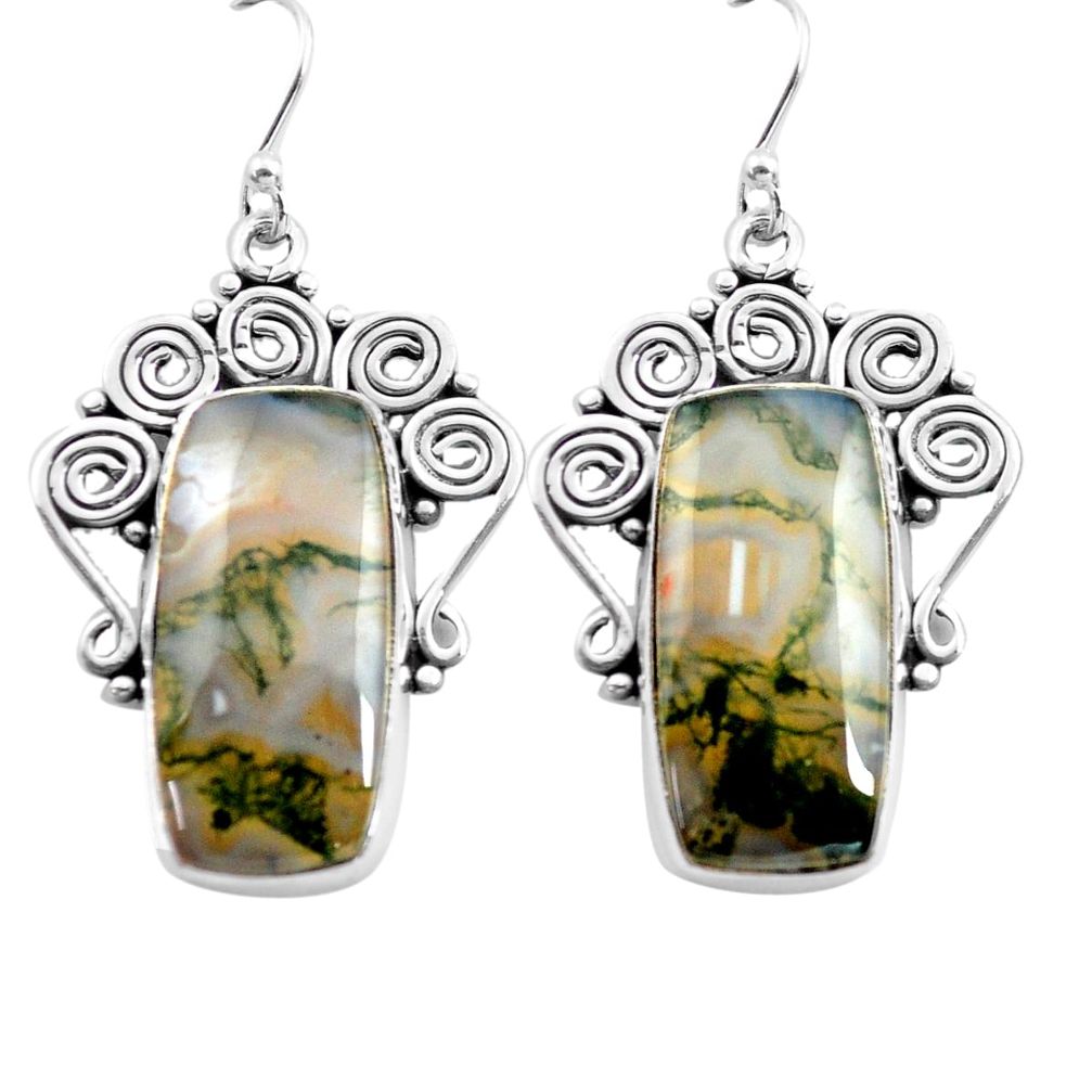21.67cts natural green moss agate 925 sterling silver dangle earrings p72689