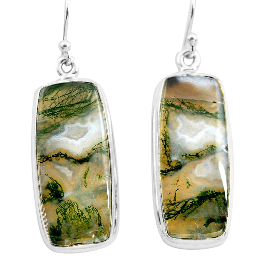 26.16cts natural green moss agate 925 sterling silver dangle earrings p72786