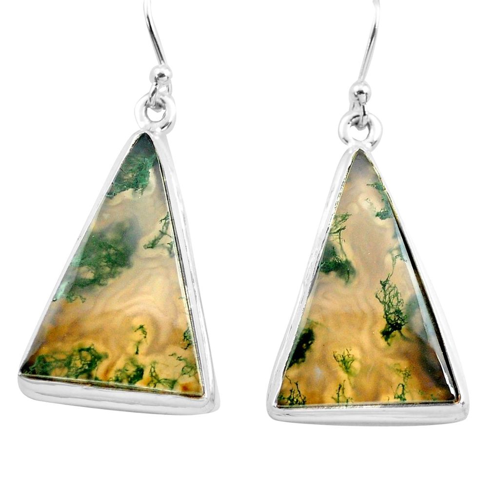 24.00cts natural green moss agate 925 sterling silver dangle earrings p72795