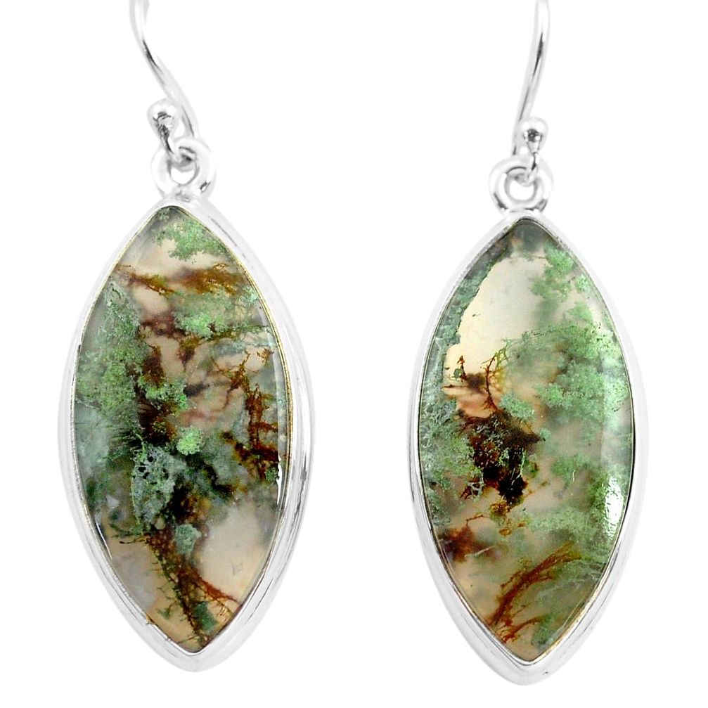 23.46cts natural green moss agate 925 sterling silver dangle earrings p72797