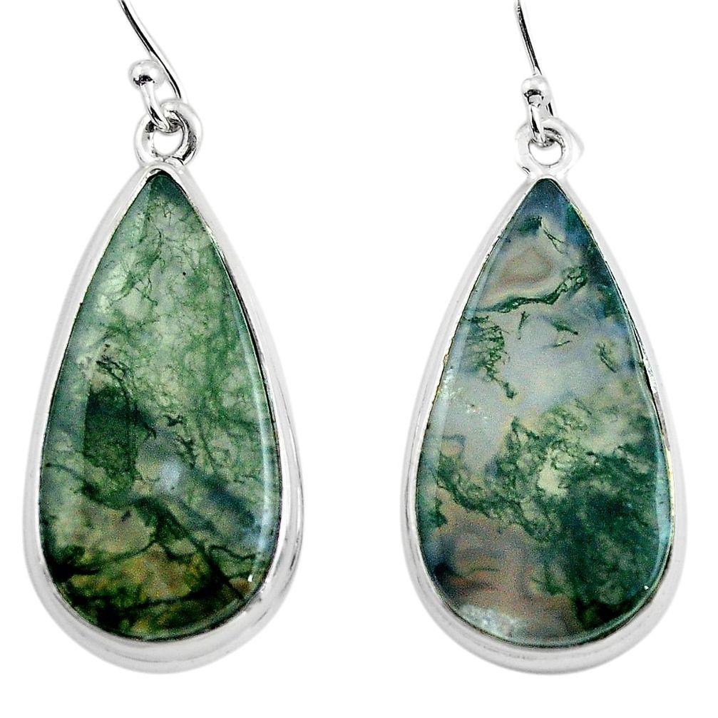 25.00cts natural green moss agate 925 sterling silver dangle earrings p88781