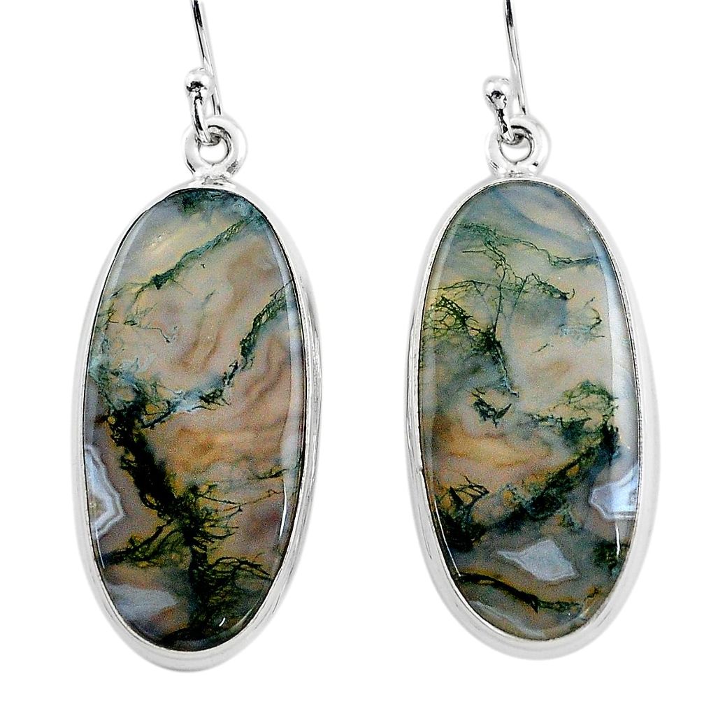 24.38cts natural green moss agate 925 sterling silver dangle earrings p88784