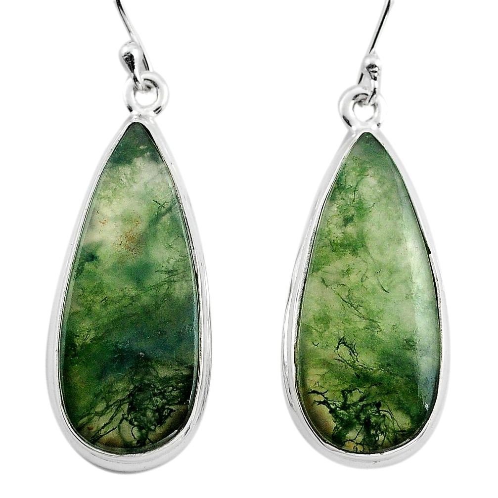19.23cts natural green moss agate 925 sterling silver dangle earrings p88801