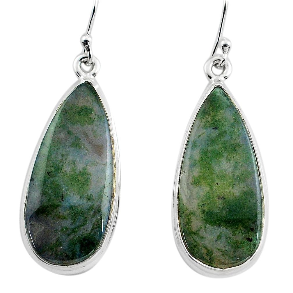 21.18cts natural green moss agate 925 sterling silver dangle earrings p88802