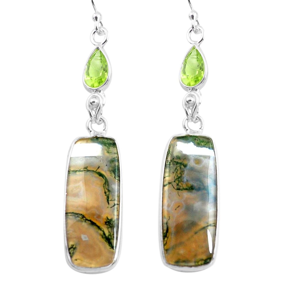 19.09cts natural green moss agate peridot 925 silver dangle earrings p78538