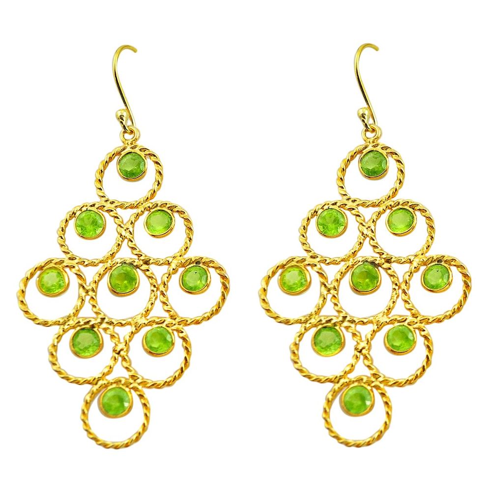 10.77cts natural green peridot 925 silver 14k gold dangle earrings p75443