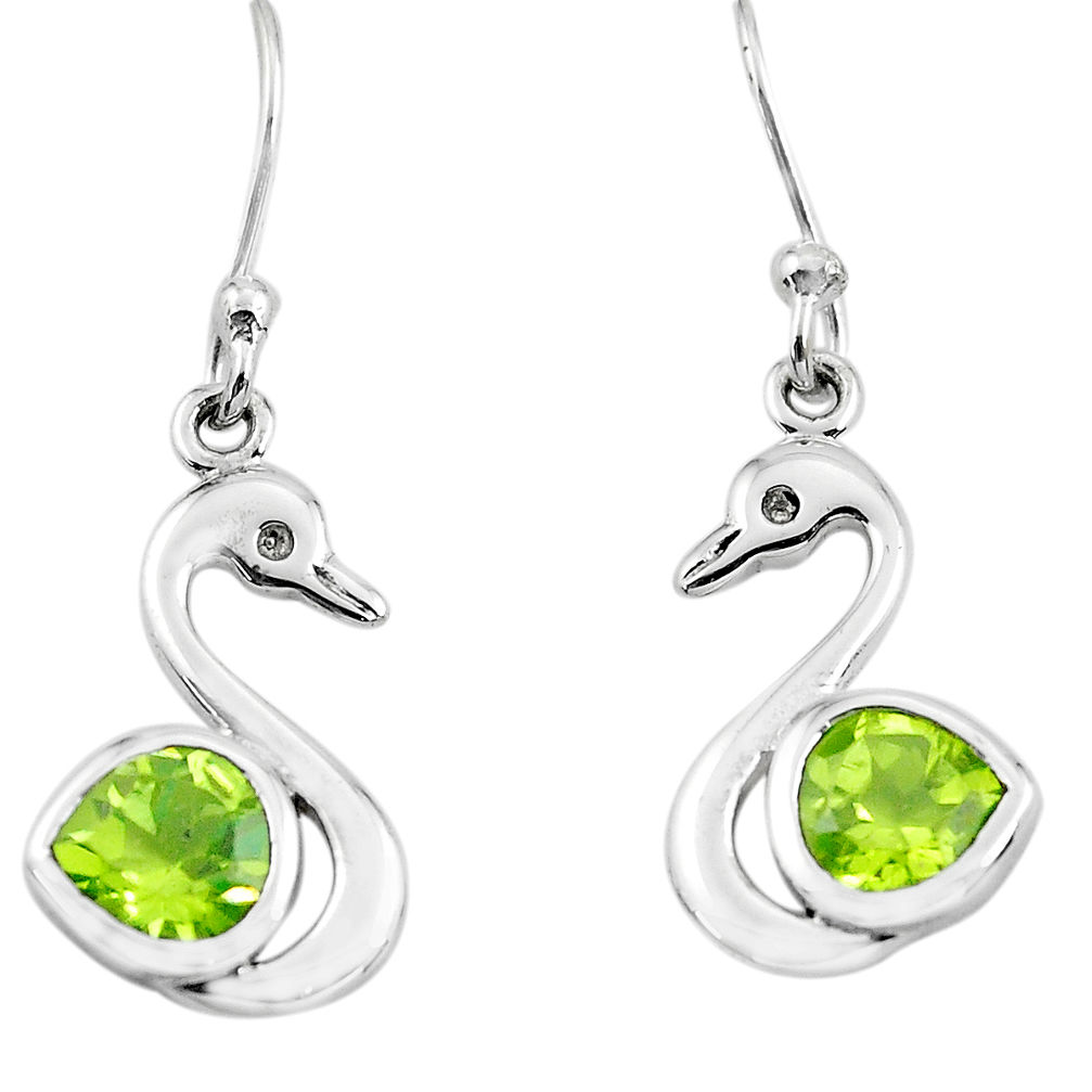 3.09cts natural green peridot 925 silver dangle duck charm earrings p62572