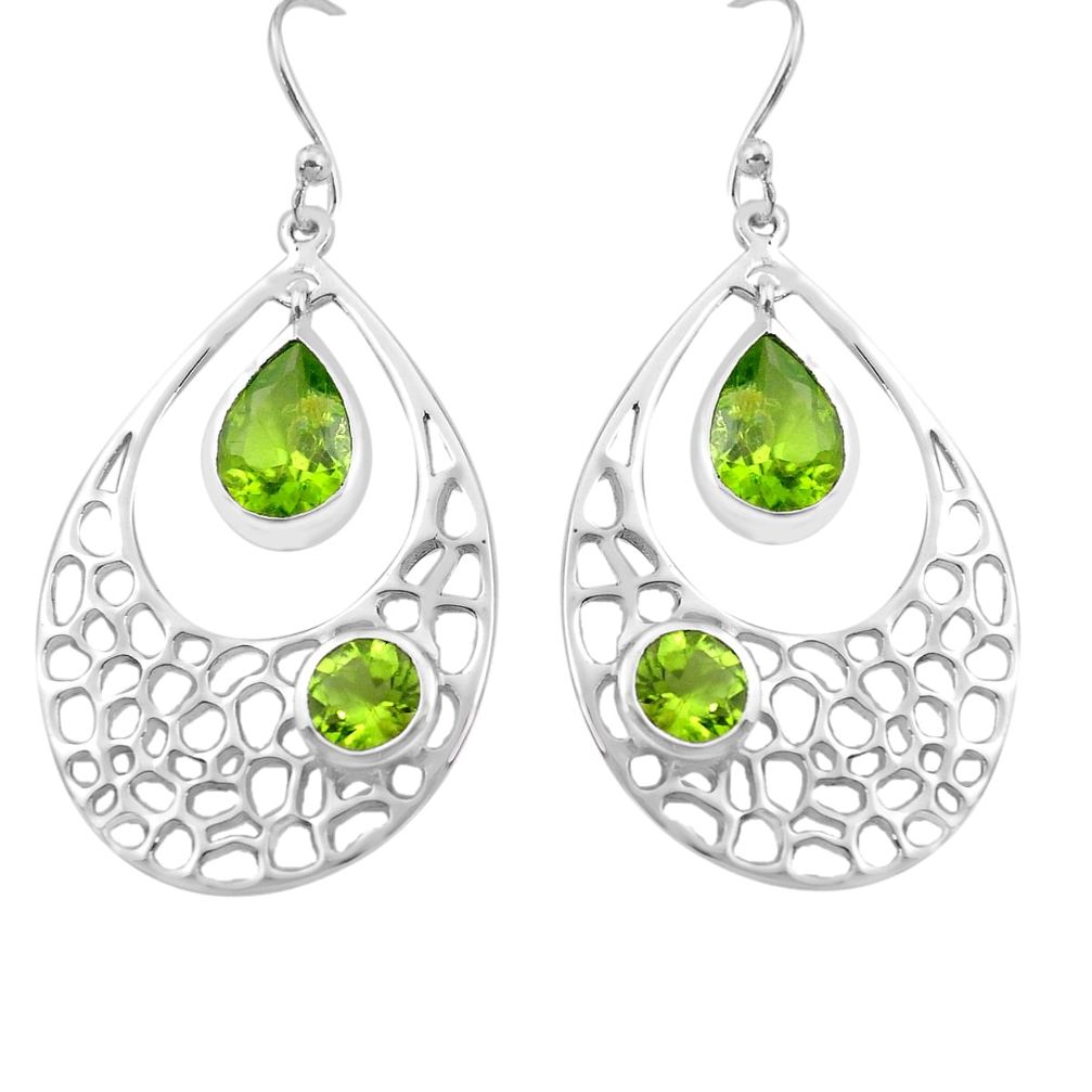 7.22cts natural green peridot 925 sterling silver dangle earrings jewelry p82137
