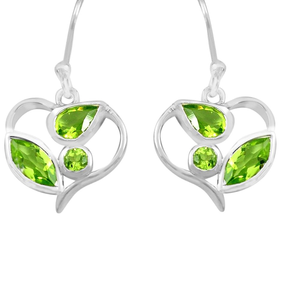6.61cts natural green peridot 925 sterling silver dangle heart earrings p82250