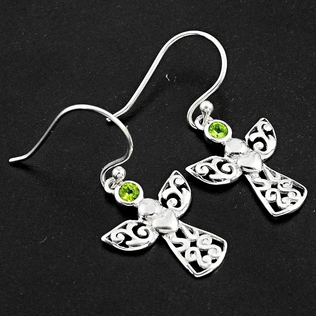 0.81cts natural green peridot 925 sterling silver dangle owl earrings p84239