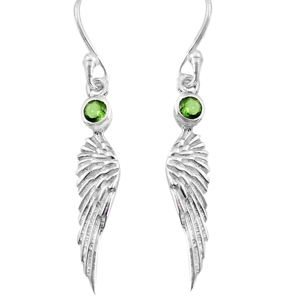 0.74cts natural green peridot 925 sterling silver feather charm earrings p82397