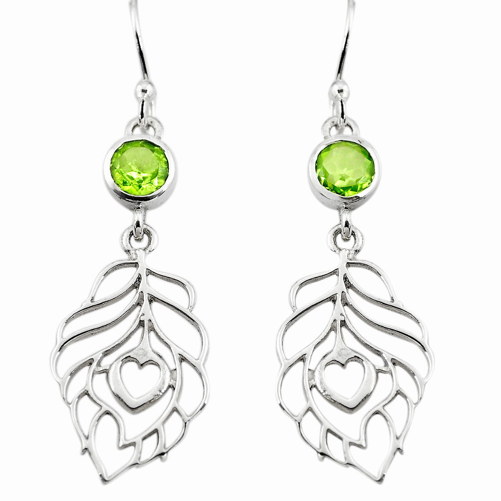 1.74cts natural green peridot 925 sterling silver feather earrings p73509