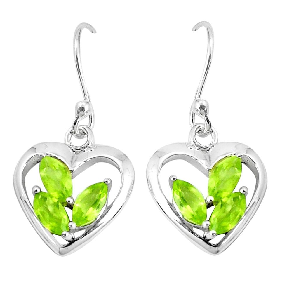 4.08cts natural green peridot 925 sterling silver heart love earrings p36773