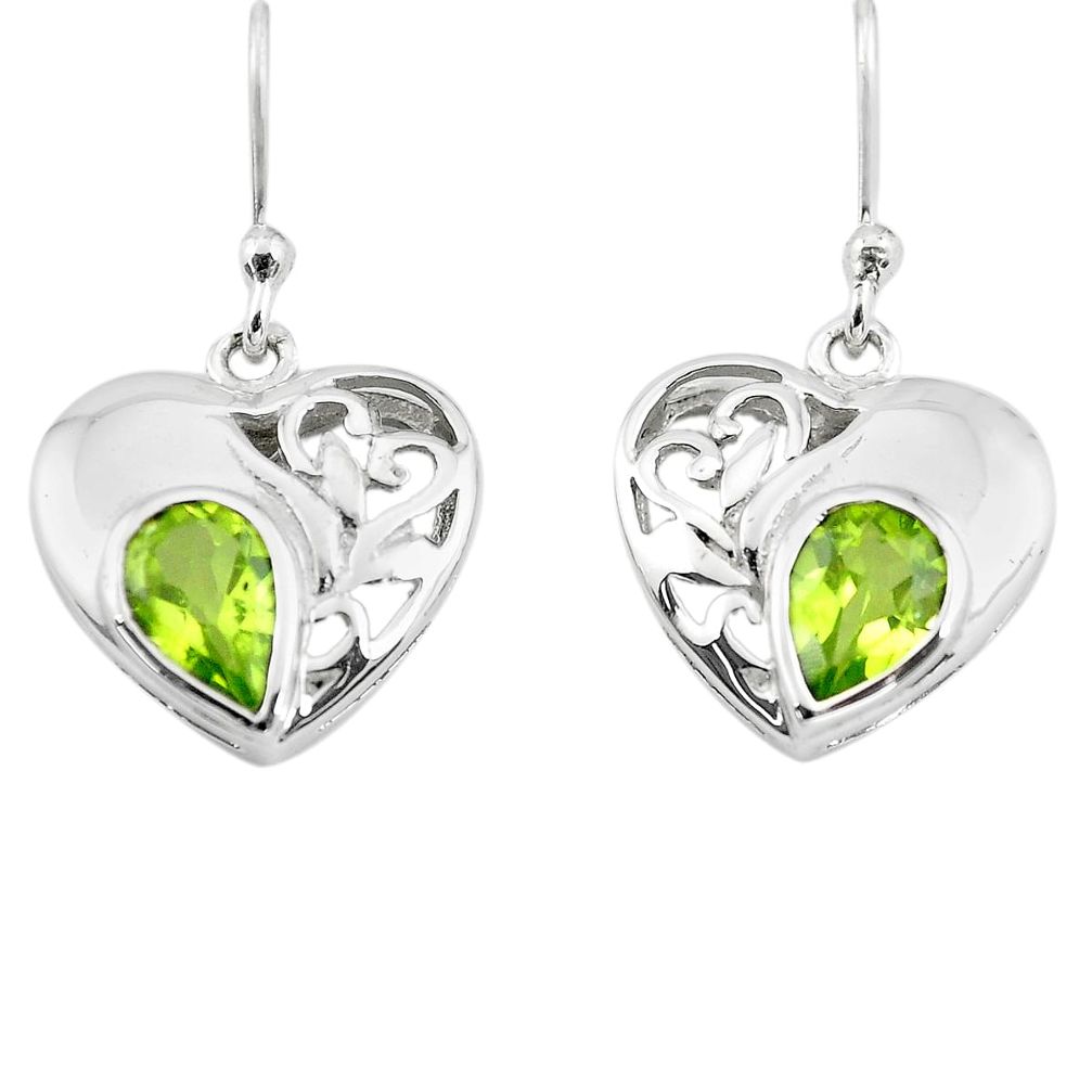 4.06cts natural green peridot 925 sterling silver heart love earrings p73632