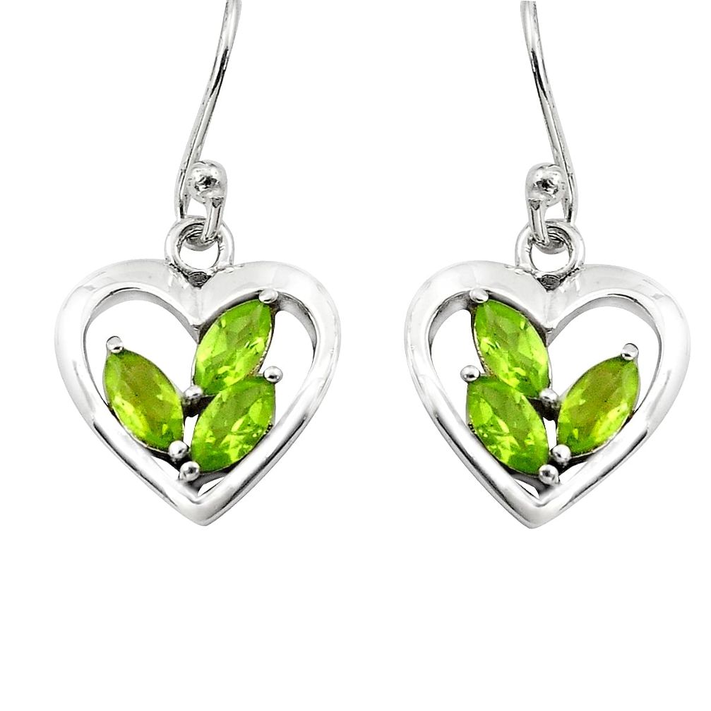 5.87cts natural green peridot 925 sterling silver heart love earrings p82362