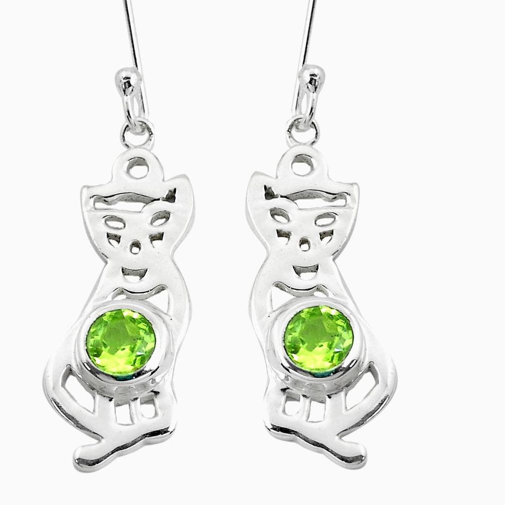 2.36cts natural green peridot 925 sterling silver two cats earrings p60750