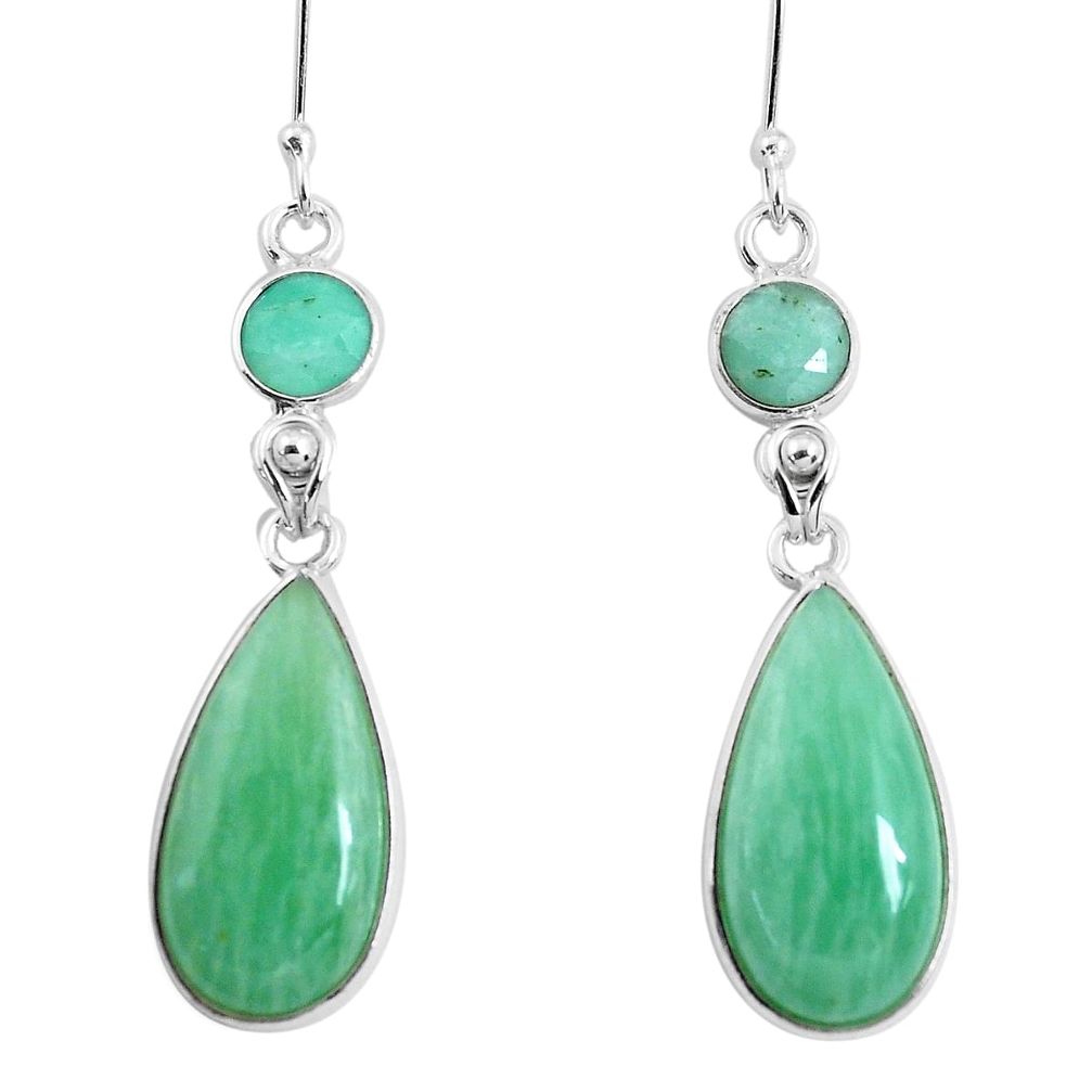 17.96cts natural green peruvian amazonite 925 silver dangle earrings p47973