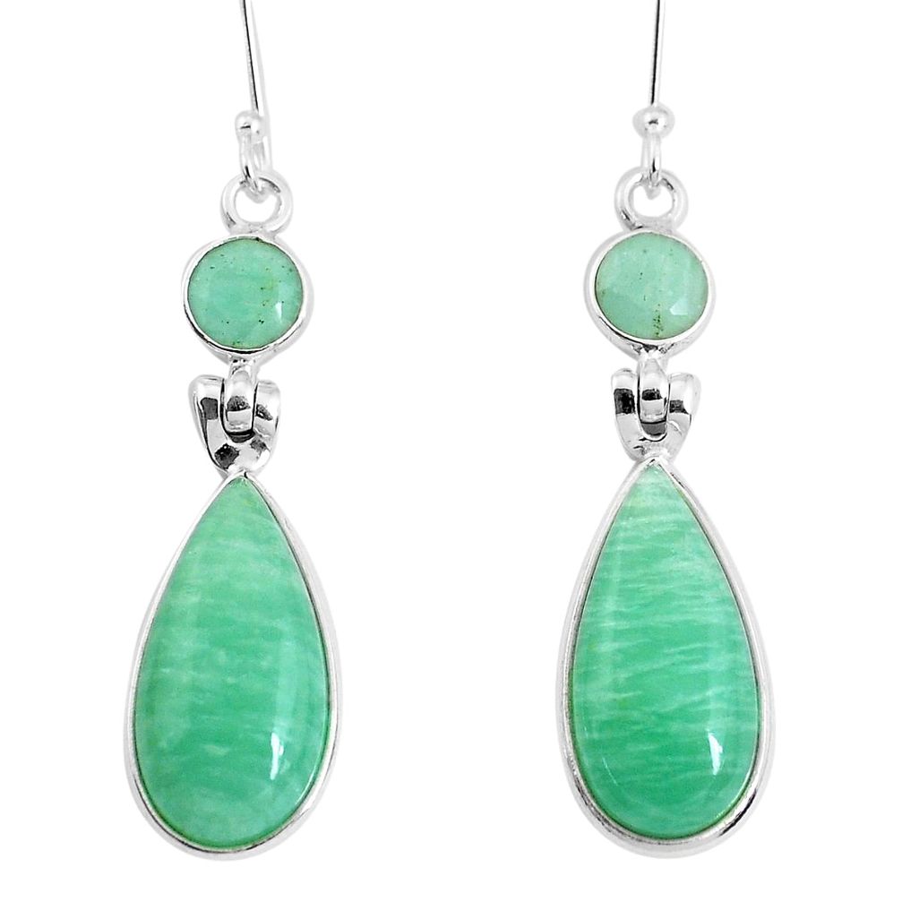 17.96cts natural green peruvian amazonite 925 silver dangle earrings p47975