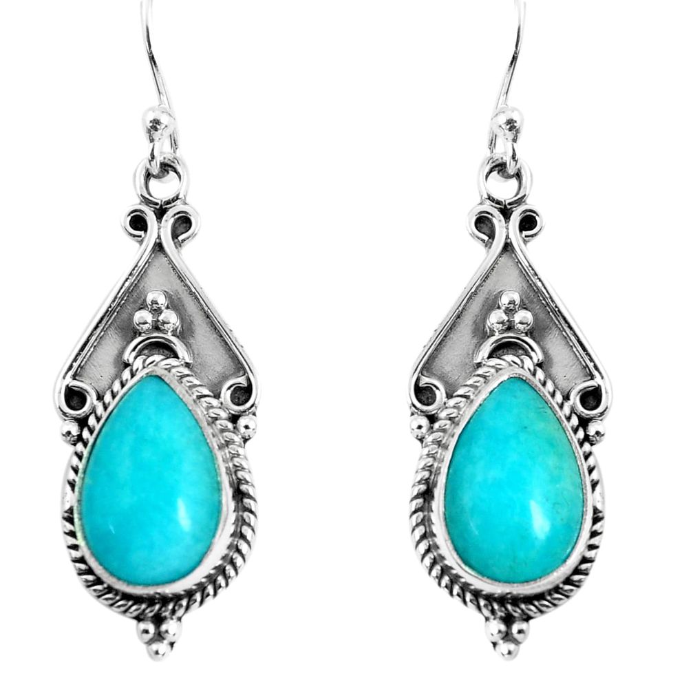 6.36cts natural green peruvian amazonite 925 silver dangle earrings p52771